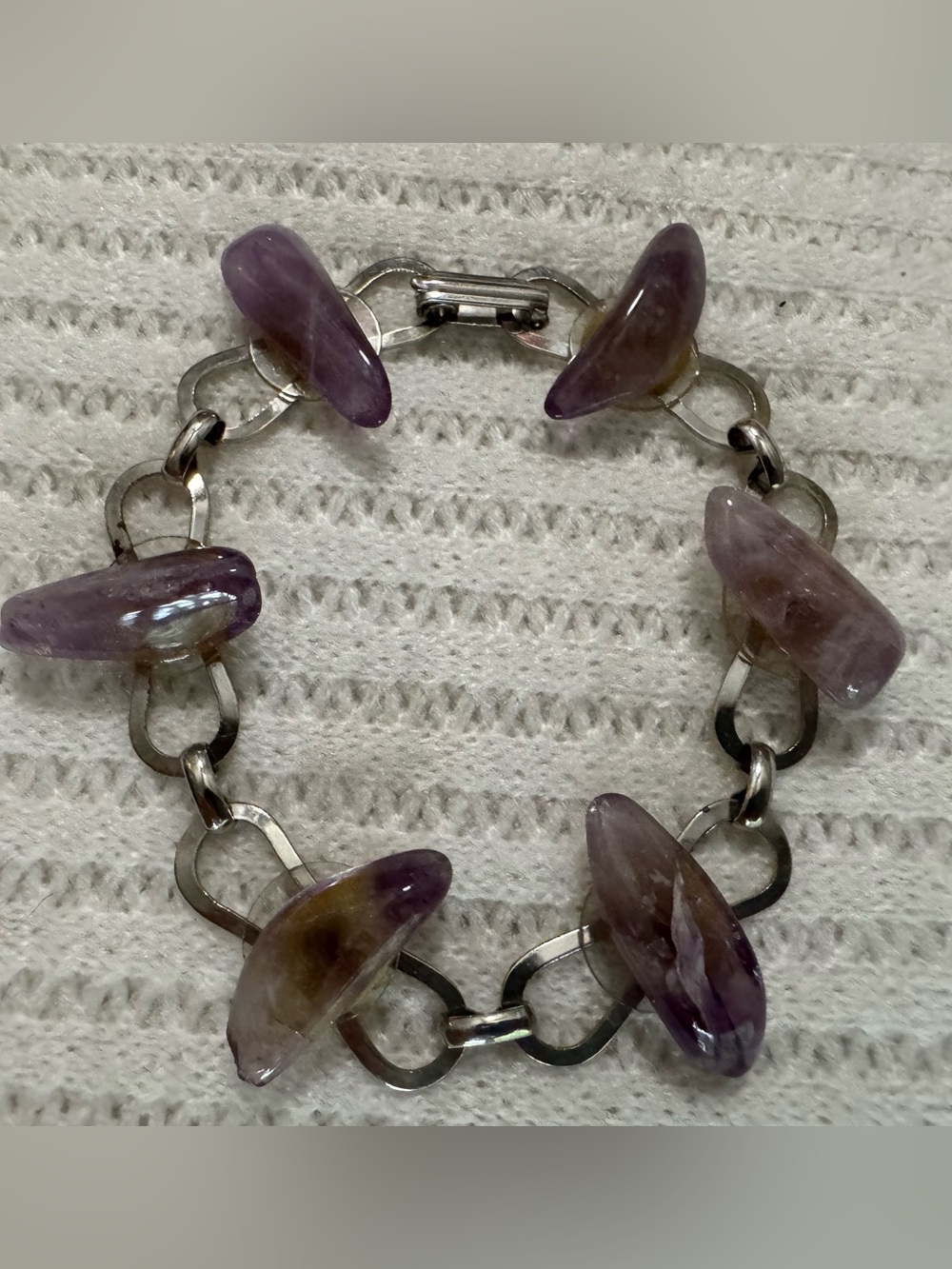 Vintage Brazilian Raw Amethyst Point Link Bracelet - 7.5 In Boho Gemstone